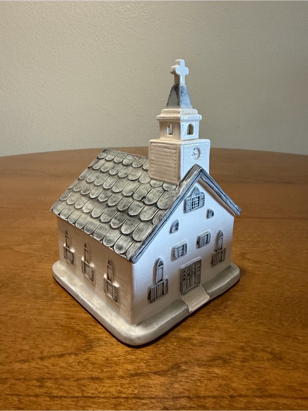 Ceramic Decorative Church Figurine in White and Gray